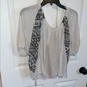 Free People Cream and Black Geometric Blouse
